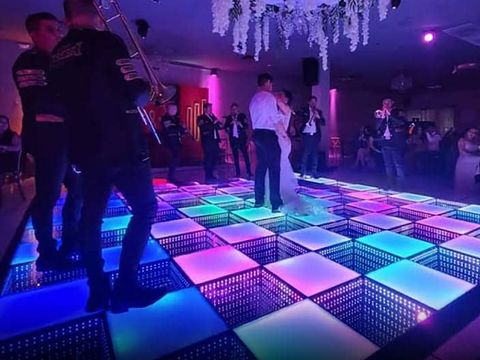 LED Frosted dance floor lit in colour at a party